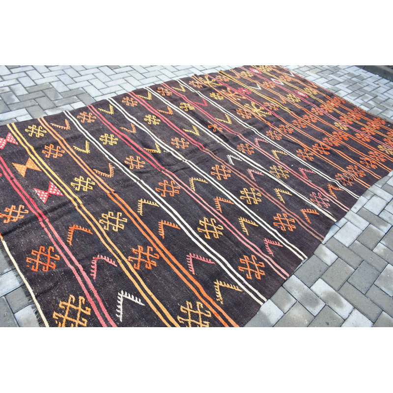 Tapis turc vintage en laine tissé à la main avec motif géométrique Boho