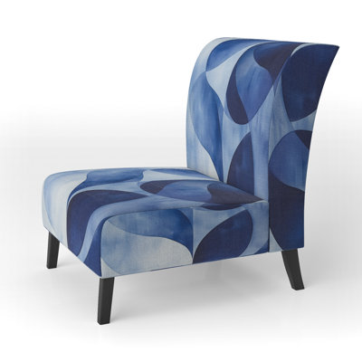 Abstract Shapes Upholstered Chair - Blue Minimal Curves Slipper Chair