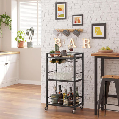 3-Tier Mirrored Shelf Bar Cart, Mobile Drink Cart With Wine Rack, Rolling Beverage Cart For Home, Black by Trent Austin Design