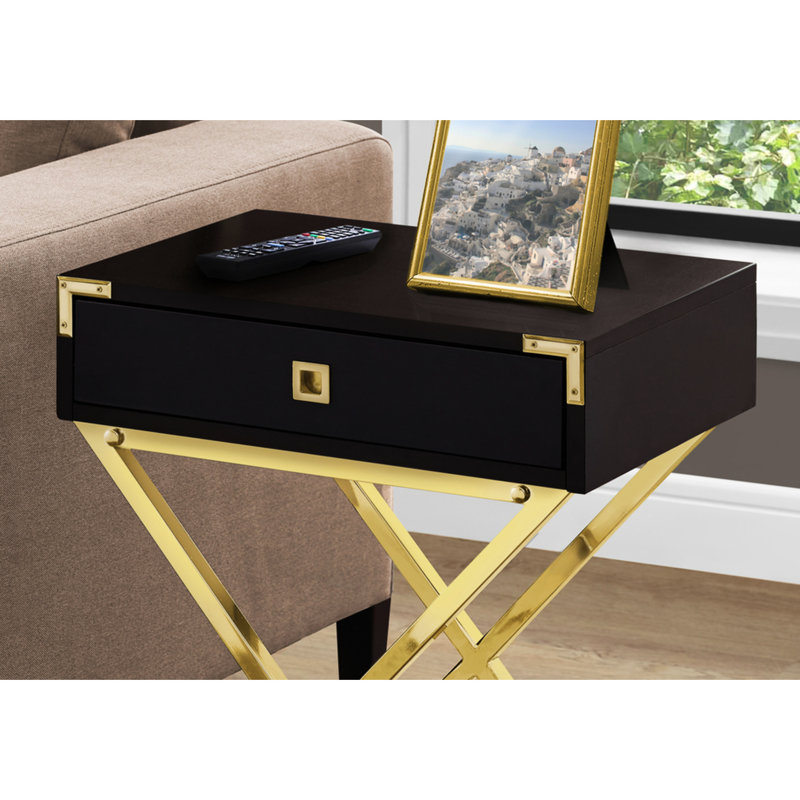 Table d'appoint de style rétro avec tiroir - Stratifié brun et pieds en métal pour salon