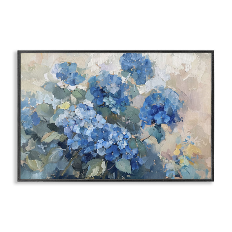  «Blue Hydrangeas Impression Giclee» par LSR Design Studio, H 12 po x l 18 po, Giclée encadrée noir minuit