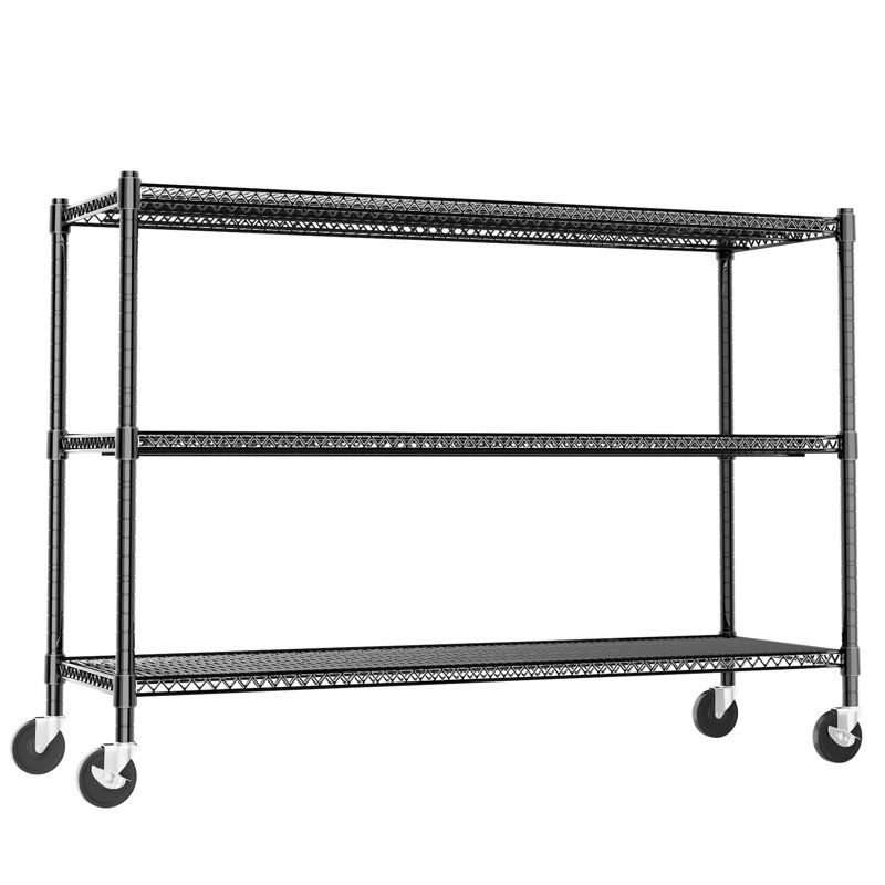 Storage Shelves with Wheels, 3 Tier Wire Shelving Adjustable Metal Shelving Pantry Shelves Capacity 1500 LBS for Garage Shelving, Pantry, Kitchen, Closet