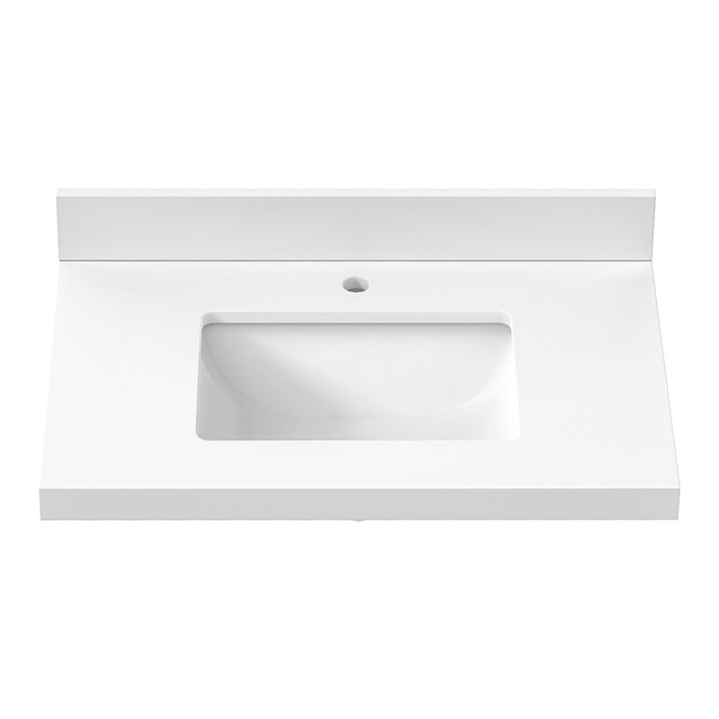 30" Modern White Quartz Stone Rectangular Bathroom Vanity Top With Sink