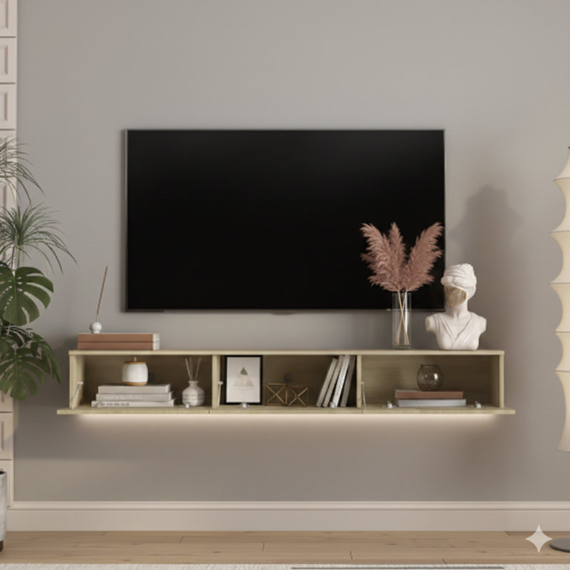 Meuble télé mural flottant avec éclairage à DEL 16 couleurs, une console de télévision moderne de 65 pouces, une armoire de divertissement flottante conçue pour les téléviseurs de 55, 60 ou 65 pouces.