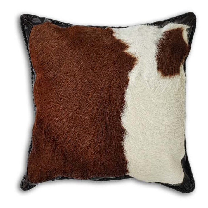 Cowhide Cushion Cover with Leather Trim