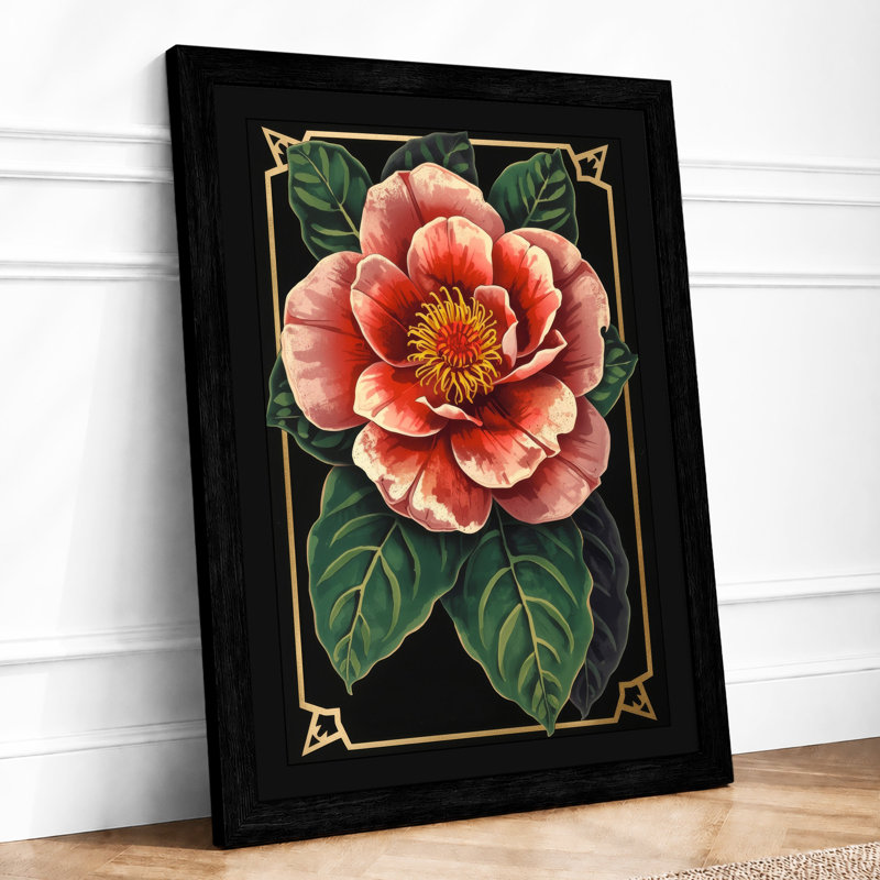 Golden Peony Botanical - Framed Print, A2 - 59.4 x 42.0 cm, Black