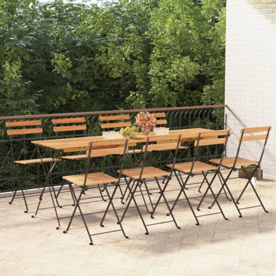 Patio Folding Chairs Bistro Foldable Chair Steel and Solid Wood Acacia