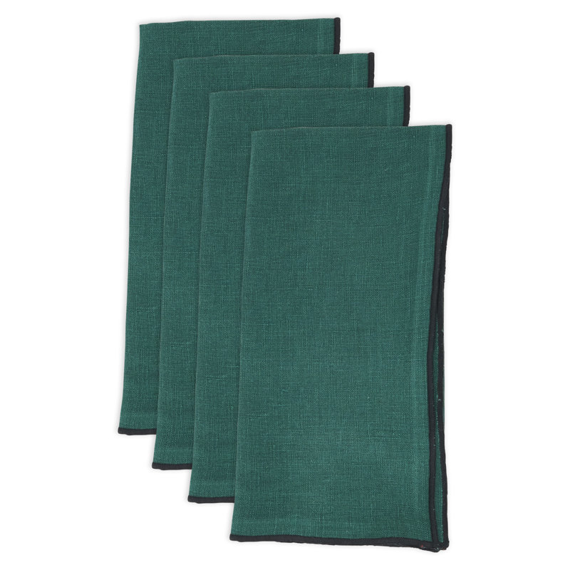 Set of 4 Dartmouth Linen No Pattern Square Napkins, Jasper Green