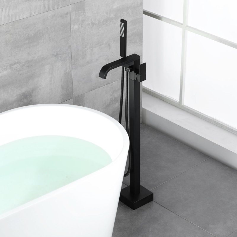 Robinet de baignoire sur pied à poignée simple avec douche à main, Noir