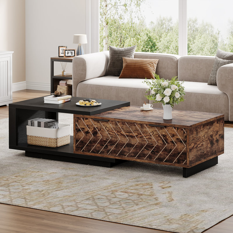 Benziger Nesting Extendable Coffee Table, Black/Rustic Brown