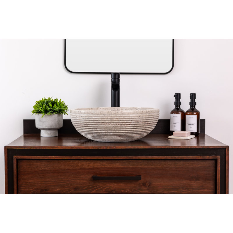 Rustic Beige Stone Circular Vessel Bathroom Sink