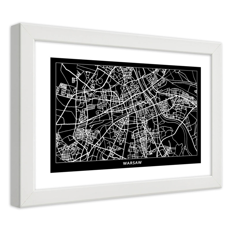 City Map Of Warsaw - Single Picture Frame Print, 70cm H x 100cm W, White