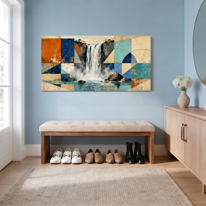 Ensemble de 1 tableau sur toile tendue à motif géométrique abstrait de cascade, H 12 po x l 36 po