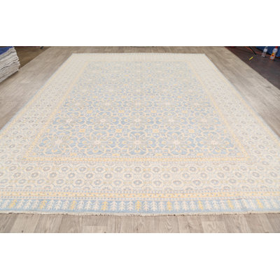 Tapis décoratif en laine noué à la main de conception unique New Age Khobrun/Ivoire 8 pi 10 po en laine