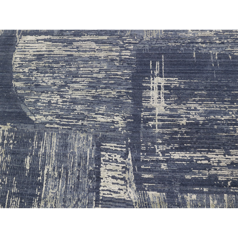 Hand Knotted Area Rug in Blue/Gray, Rectangle 9' x 12'