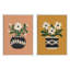 "Folk Flowers Gold and Terra" par Carey Copeland, ensemble d'art mural sur toile encadrée