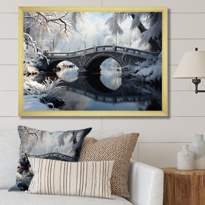 Winter Landscape Snowy Bridges I - Winter Landscape, art mural encadré, Cadre doré à une seule photo