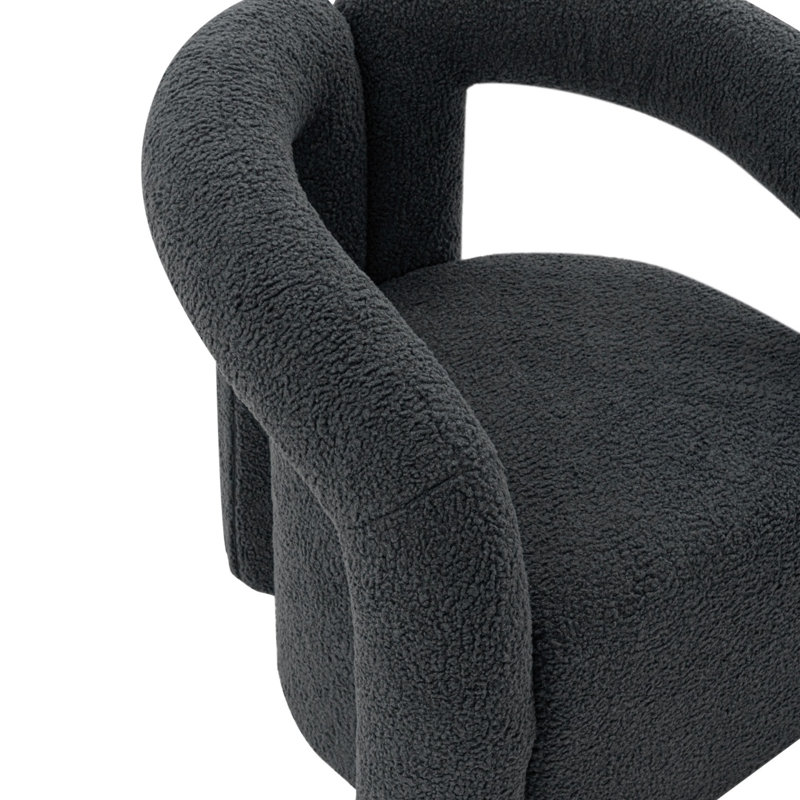 Fauteuil demi-tonneau noir Darian, Bouclé noir