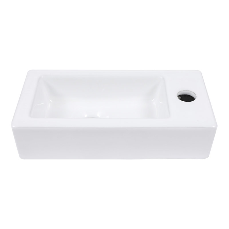Lavabo de salle de bain mural rectangulaire en céramique blanche avec trou pour robinet L 15 po x l 7 po