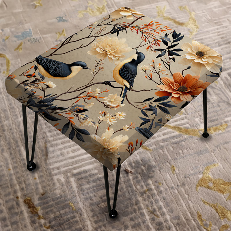 Beige oiseaux sur une branche collage - repose-pieds rectangulaire floral