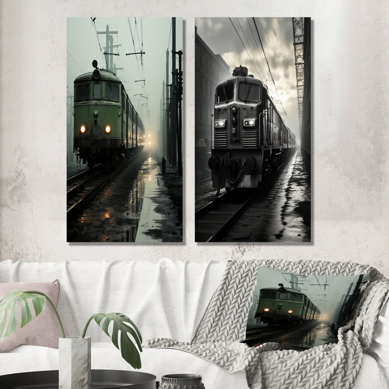 «Comforting Moody Train Journey - Train», ensemble de 2 reproductions d'art mural, H 28 po x l 25 po, Toile tendue
