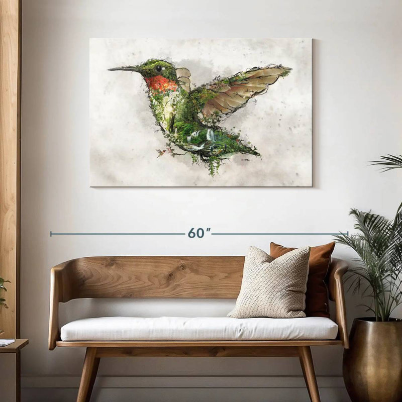 Surreal Ruby Throated Hummingbird, 30" H x 45" W