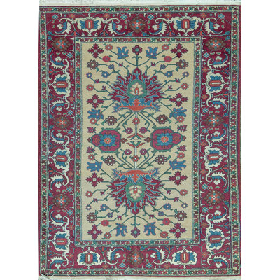 Hand-Knotted High-Quality Ivory and Wine Area Rug