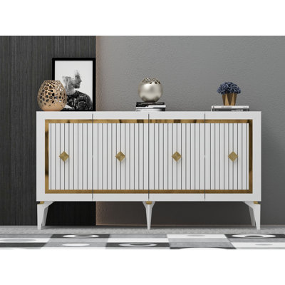 Buffet à 4 portes or / argent avec portes rainurées et cadre à panneau