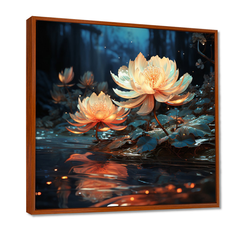 Rowlands - décoration murale Lotus, Cadre flottant brun, bois massif, H 16 po x l 16 po