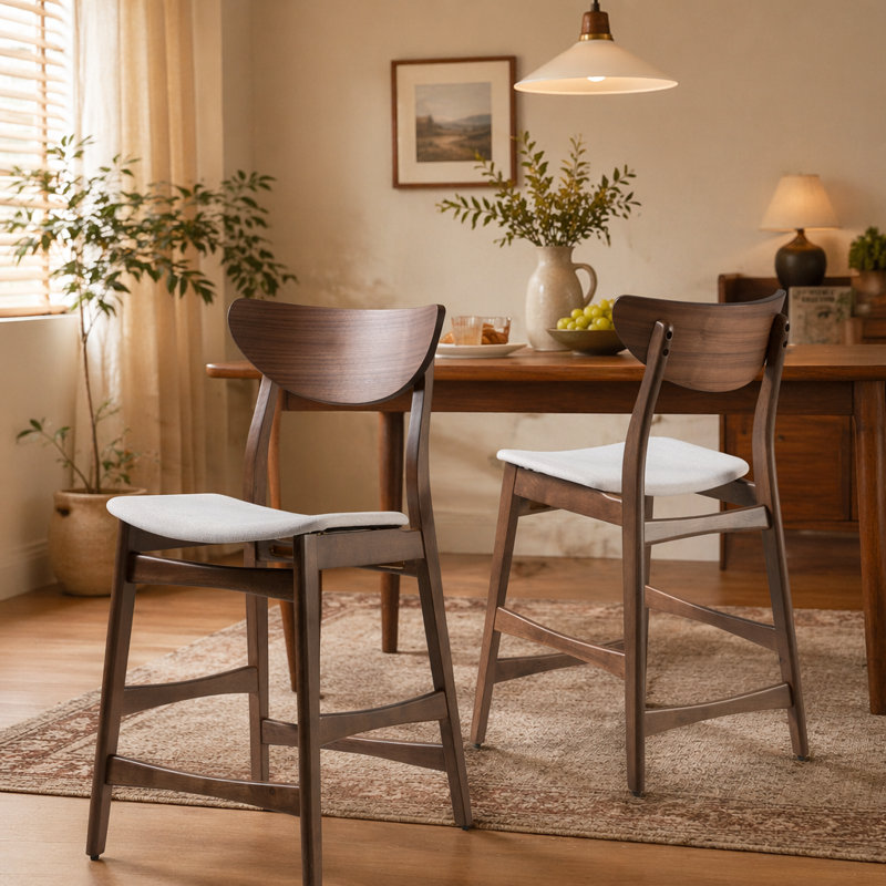 Chaise à hauteur de comptoir, Beige clair, Noyer
