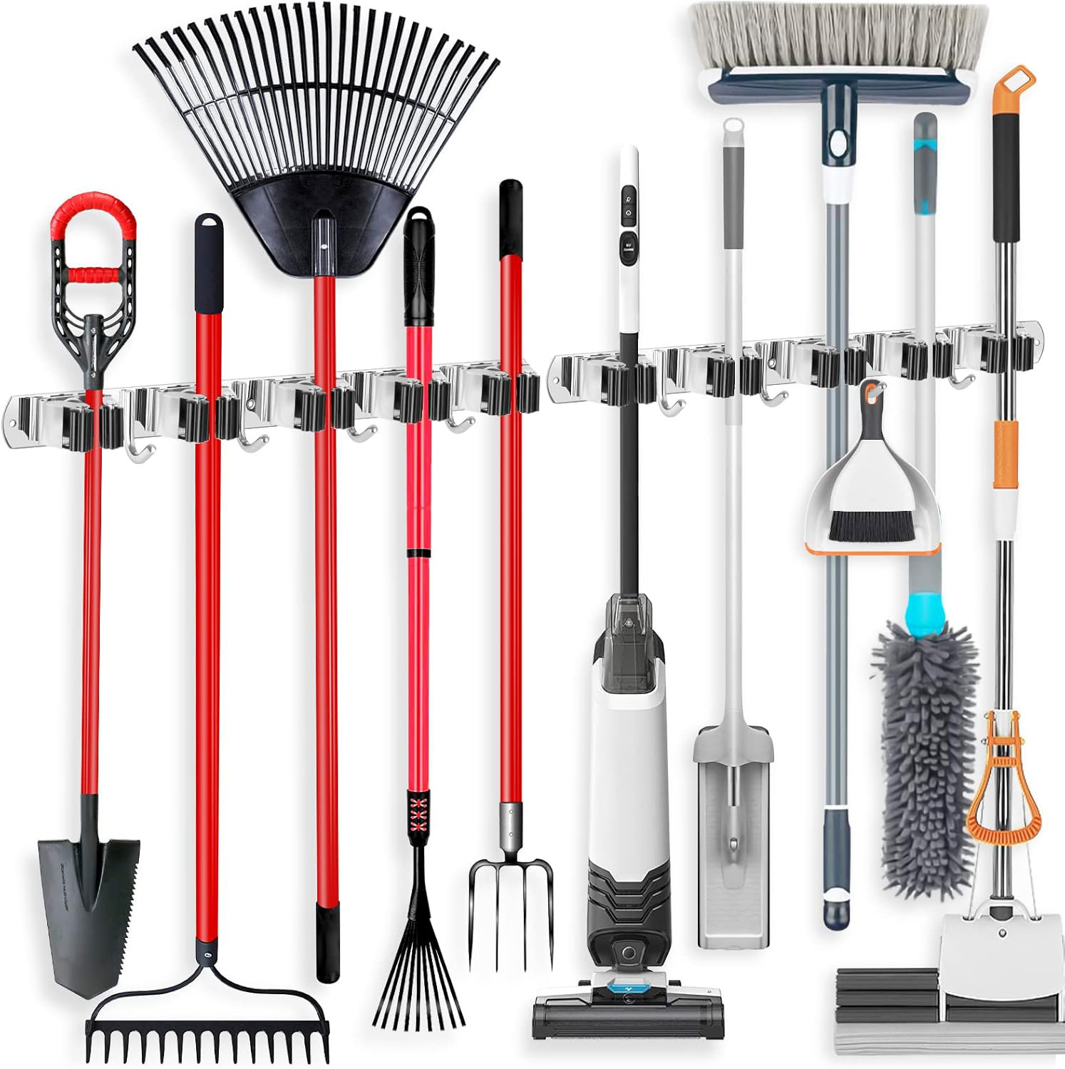 Ebern Designs 2 Pack Wall Mount Broom Holder Stainless Steel 5 Racks ...