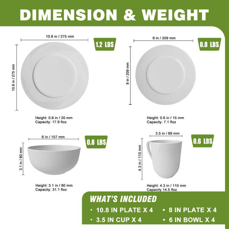  16-piece White Embossed Mesh Bone China Dinnerware With Lightweight Durable Chip Resistant Design Service For 4