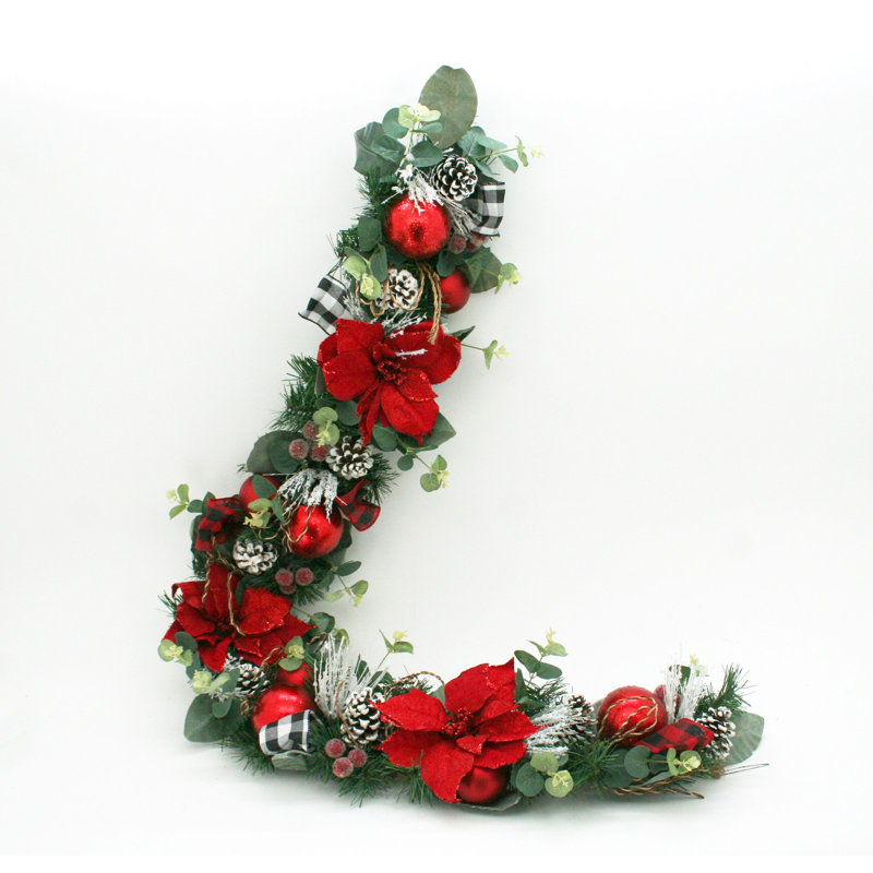 Guirlande de poinsettia à carreaux 5 '