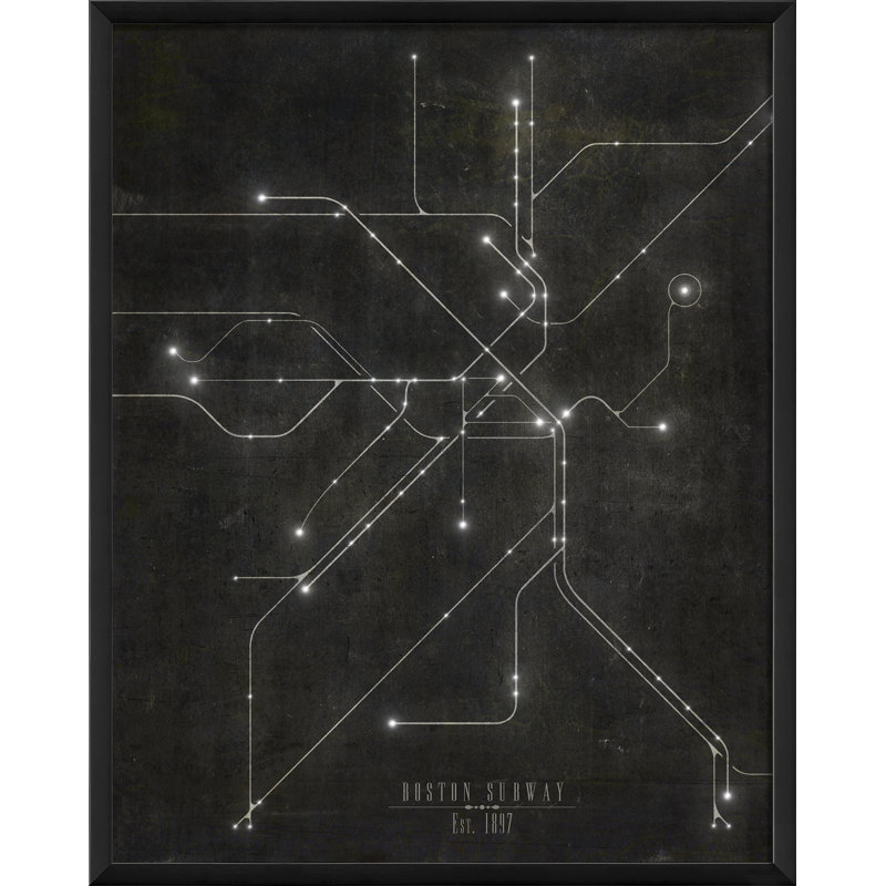 Framed Contemporary Subway Map Poster in Black and White