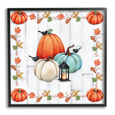 Ba-803 - «Crows On Fall Pumpkins» encadré sur bois par Emma Leach