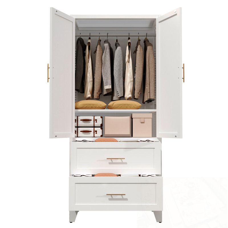 Armoire en métal avec 2 tiroirs et tringle, Blanc
