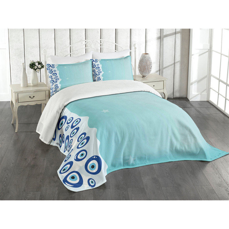 Ambesonne Evil Eye Bedspread Vertical Shape Border Pale Blue Pale Blue, Queen Bedspread + 2 Standard Shams
