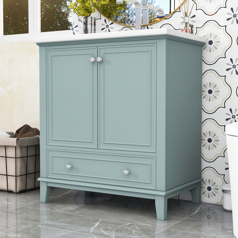 Nadira 30'' Freestanding Bathroom Vanity with Ceramic Top, Storage Cabient and Drawer, Green