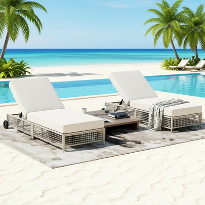 All-Weather Wicker Patio Chaise Lounge Set of 2 with Wheels & 5-Position Reclining Backrest