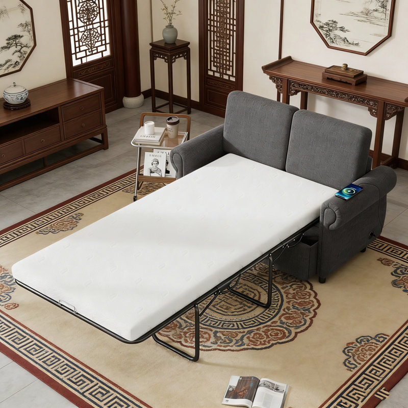 Canapé-lit escamotable avec deux ports USB, Gris