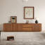 Meuble télé Mid-Century noyer brun 79 po avec rangement, console média rétro pour le salon-1424703546