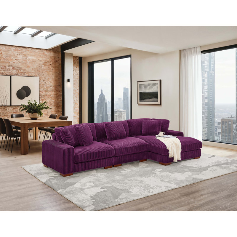 Canapé et méridienne Flaubert Gwendoly, Orienté à droite, H 33 po x l 89,5 po x P 65 po, Velours côtelé mauve