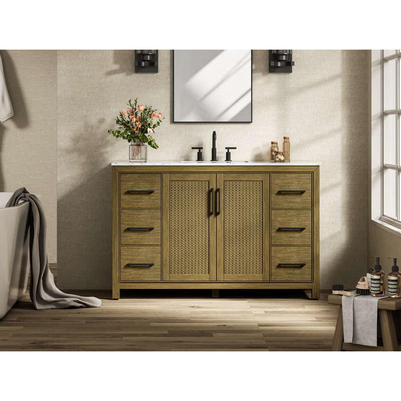 54 inch Single Bathroom Vanity, Hazel Oak