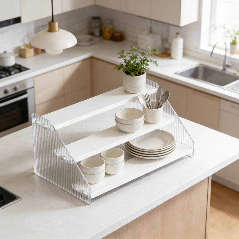 Étagère à épices à 3 niveaux, tablette robuste en acrylique et en bois pour comptoir à épices, armoire de rangement peu encombrante pour les assaisonnements de cuisine et plus encore