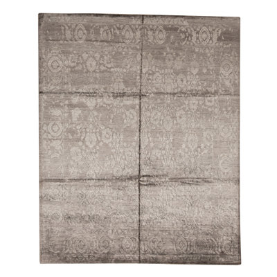 Tapis gris foncé / gris clair noué à la main de conception unique 8 pi x 9 pi 11 po