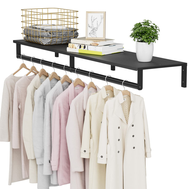 Wall Mounted Clothes Racks With Top Shelf