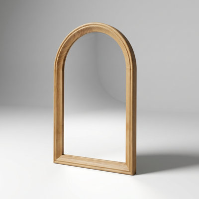 Arched Wood Framed Wall Mirror with Natural Oak Finish for Bathroom Vanity and Living Room Décor