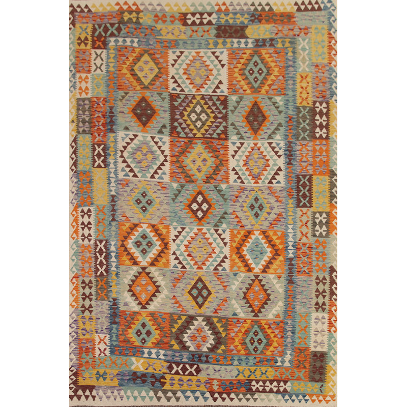 Tapis géométrique en laine réversible 9 x 11