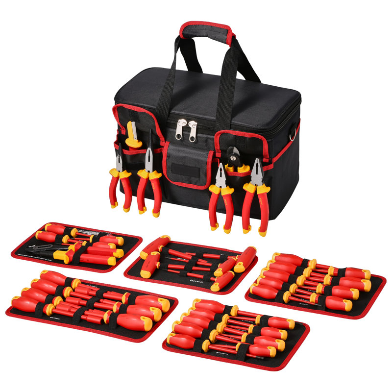 Ensemble de tournevis isolé, ensemble de tournevis électrique professionnel 50 pièces, outil pour électricien isolé 1000 V, avec embouts magnétiques, clé hexagonale à poignée en T, tournevis, testeur de tension unipolaire