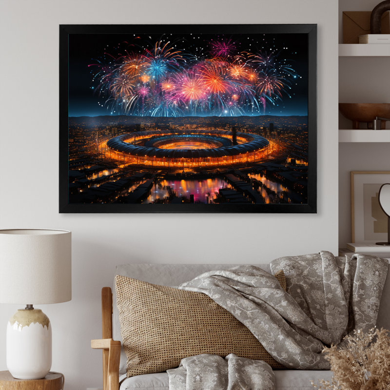 Sport Stadium In Spotlight VII - Architecture Wall Art Prints, H 30 po x l 40 po x P 1,5 po, Cadre simple noir